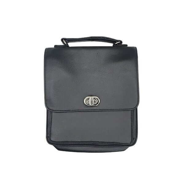 Hiller & Hanson Black Faux Leather Structured Satchel /Crossbody Bag *no strap* - Picture 1 of 16